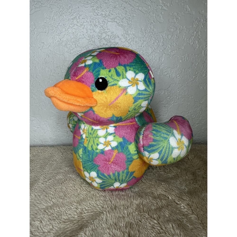 Way To Celebrate! Floral Tropical Print Duck Plush Hibiscus Stuffed 6”